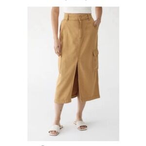 Hering Brasil Saia Jeans Midi Cargo Skirt Caramelo Size M Pockets Boho